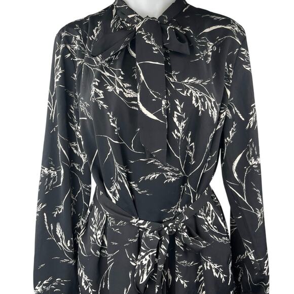 H&M Black White Printed Tie Neck Long Sleeve Blouse Midi Skirt 2-Piece Set Sz 14 - Picture 3 of 7